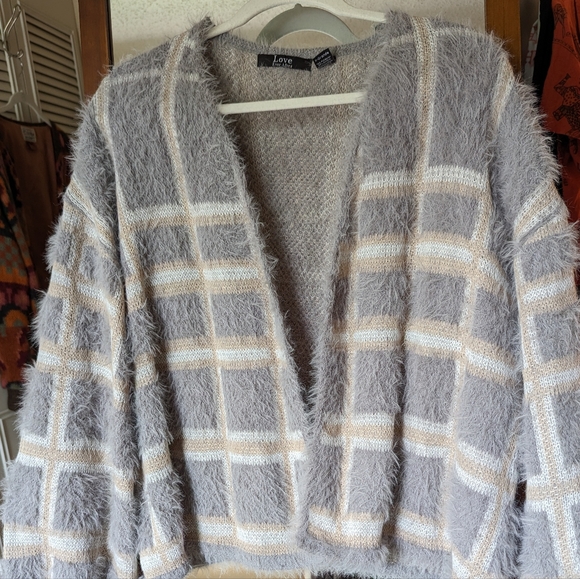 Fuzzy Plaid Cardigan Sweater from Love Ever After - Picture 2 of 8